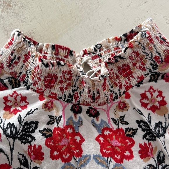 Loft Boho Floral Smocked Yoke Blouse in Cream, Red & Black - Large - Picture 6 of 10